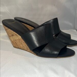 Cole Haan Black and Tan Wedge Sandals